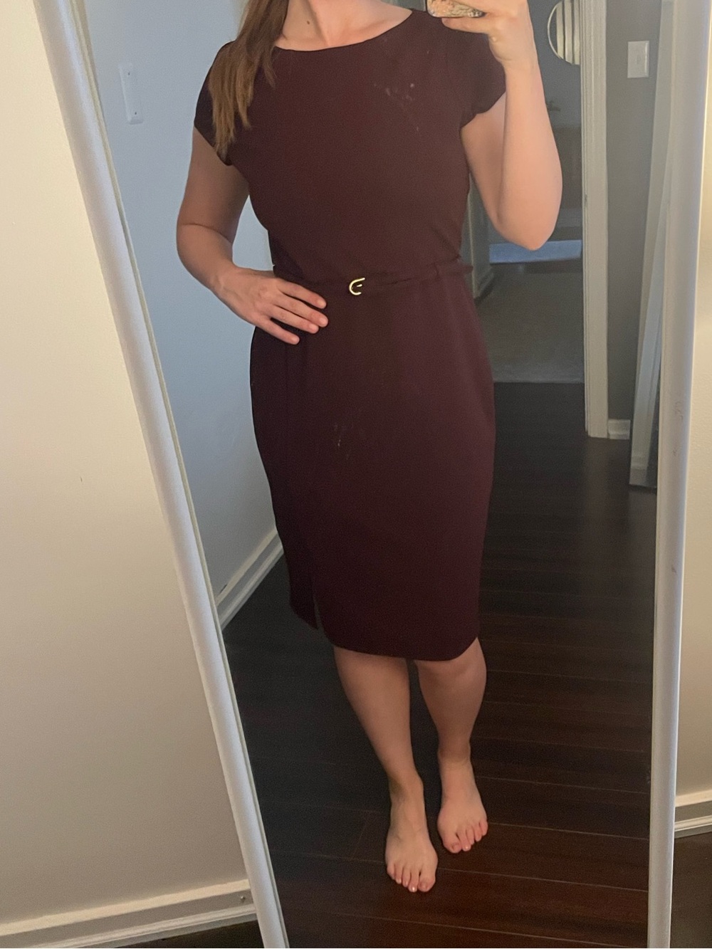 Express Women's Burgundy Belted Midi Dress